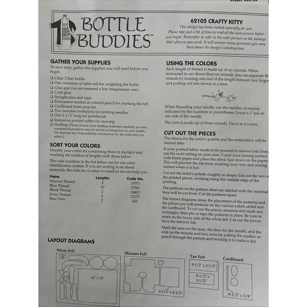 Vintage Bottle Buddies Dimensions Crafty Kitty Kit 16